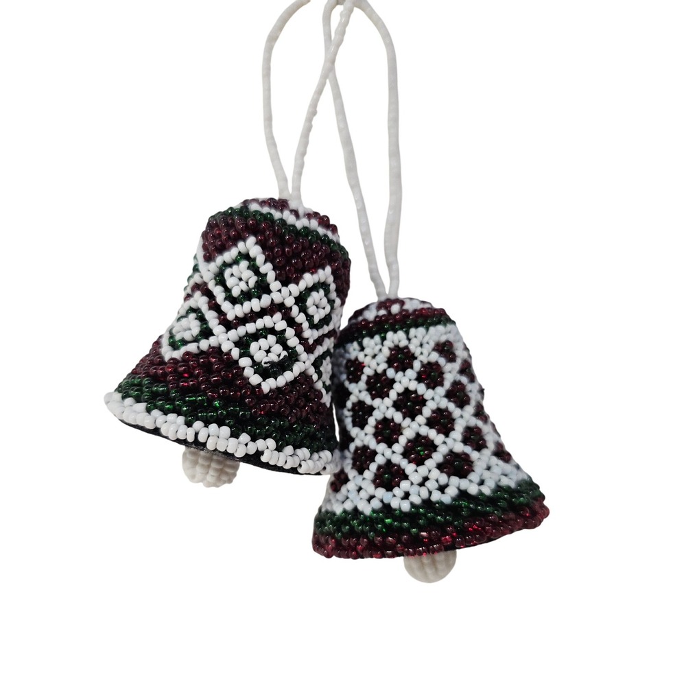 VTG Beaded Bell Ornaments Set of 2 Christmas Holiday Festive Decor Hanging